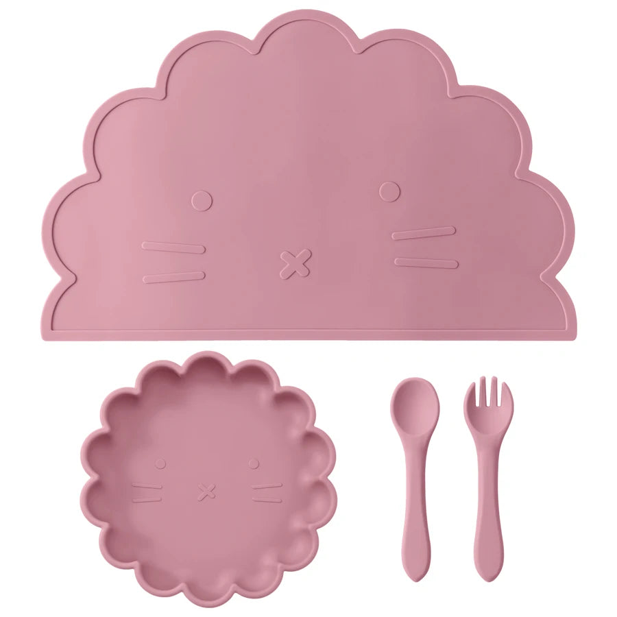 Ensemble d'alimentation pour bébé en silicone – Cuillère, fourchette et set de table pour le sevrage